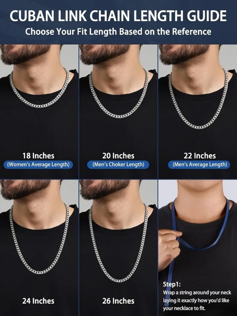 Men's 7mm Cuban Link Chain Necklace - 18K Gold Plated, Durable Stainless Steel